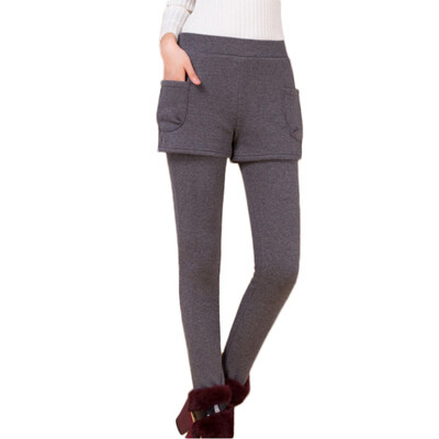 

Winter Autumn Fashion Leggings with pocket Thicken warm Solid Skinny Legging Fake Two Pieces Pencil Pants Plus Size