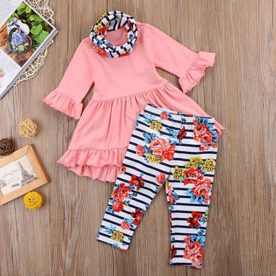 

New Toddler Kids Girls Clothing Set Christmas Floral Dress Tops Pants Outfits Set 3Pcs Children Clothes