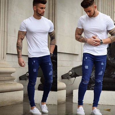 

Fashion Mens Jeans Casual Skinny Ripped Slim Fit Denim Pants Straight Trousers