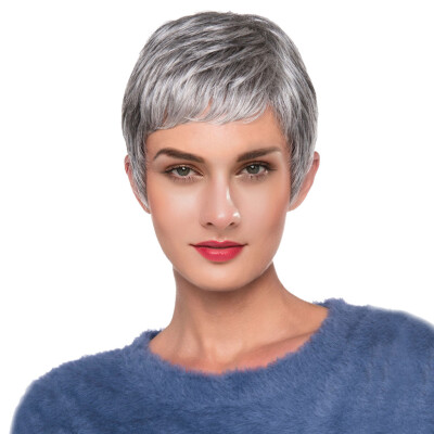 

〖Follure〗High Quality Grayish white Short Curly Wigs Real Human Hair Sexy Women Wigs