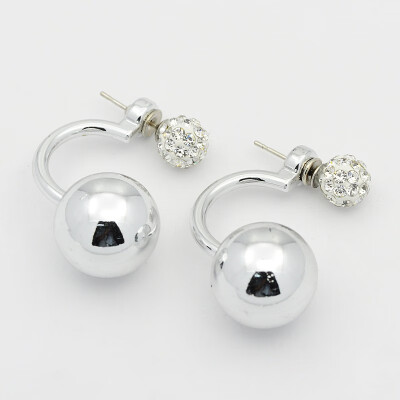 

Electroplated Acrylic Beaded Double Ball Ear Studs with Steel Pins Polymer Clay Rhinestone Iron Findings Silver 33mm Pin 0