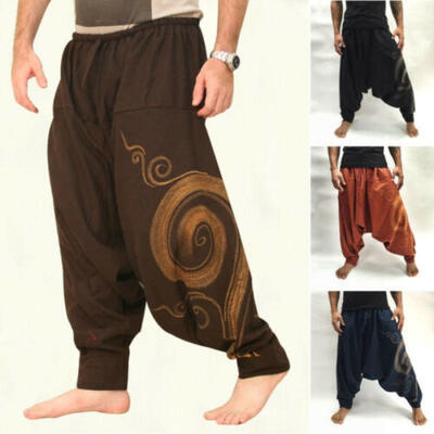 

Men Loose Baggy Pants Drop Crotch Aladdin Ali Baba Yoga Wide Leg Harem Trousers