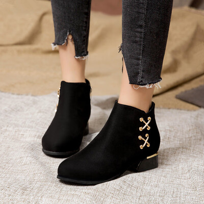 

Low-heeled boots short boots pure-color side zipper boots&bare boots