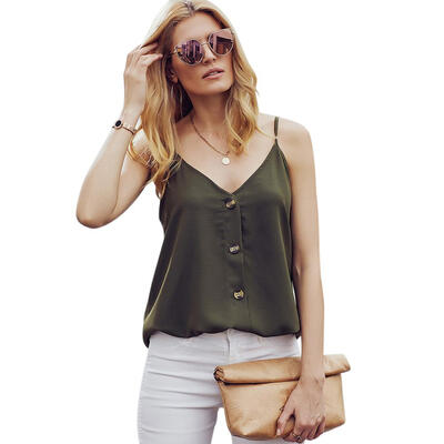 

Solid Color Spaghetti Strap Vest Women V-Neck Sexy Sleeveless Loose Tops