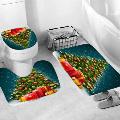 

Tailored 3Pcs Christmas shower Curtain Bathroom Anti-slip Carpet Rug Toilet Cover Mat Set