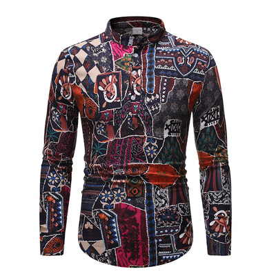 

Mens Casual Button Down Tops Printed Plus Size Lapel Collar Party Blouse Shirts