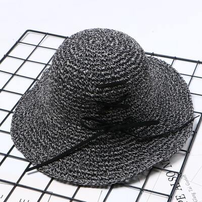 

Korean foldable handmade straw hat summer strap hat eaves seaside sunshade hat sunscreen Holiday Beach sunshade hat