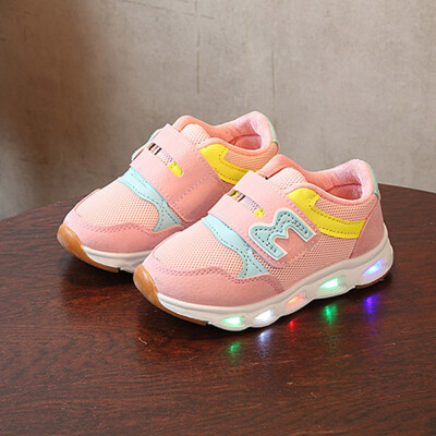 

Children Kids Girls Boys Mesh Letter LED Light Up Luminous Sneakers Shoes