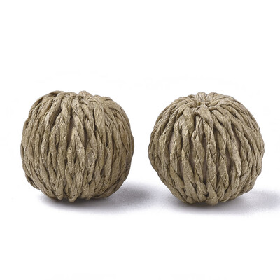 

Handmade Paper Woven Beads with Wood Inside Imitation Raffia Round DarkKhaki 2527x25mm
