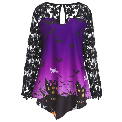 

Plus Size Halloween Lace Panel Asymmetrical T-shirt