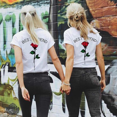 

Nomeni Women Best Friend Letters Rose Printed T Shirts Causal Blouses Tops