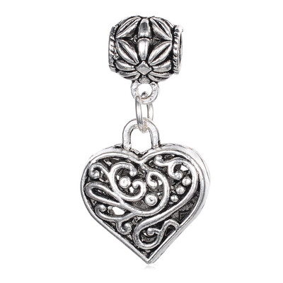 

Alloy European Dangle Beads Heart Large Hole Pendants Antique Silver 37mm Hole 5mm
