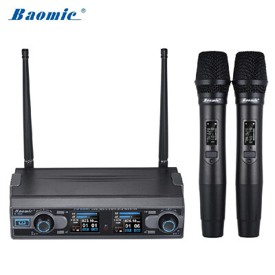 

Baomic D-332 Professional Dual Channel UHF Digital Wireless Handheld Microphone System 2 Microphones & 1 Receiver 635mm Audio Cab