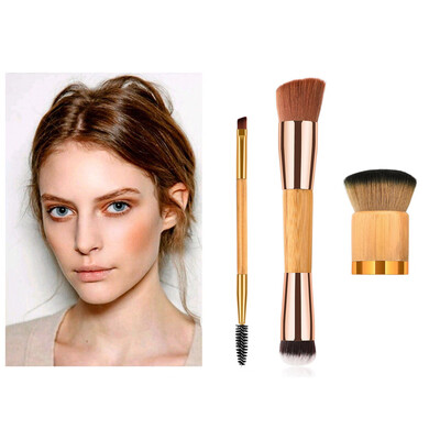 

〖Follure〗3PCS Cosmetic Makeup Bamboo Brushes Foundation Powder Eyeshadow Brush Double End