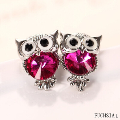 

Colorful Crystal Women Girls Charms Owl Stud Earrings Cute Jewelry Personality White Gold Color Ear Accessories
