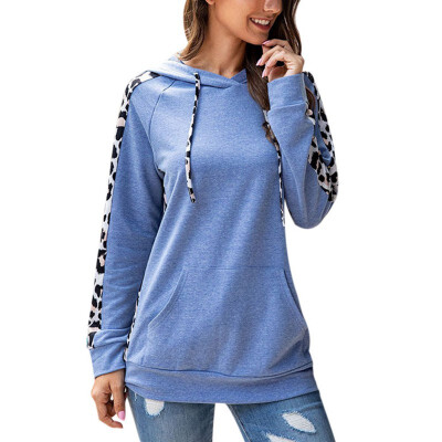 

Autumn Winter Sweatshirt Women Brief Long Sleeve Fashion Leopard Print Casual Loose Hooded Sweatshirt