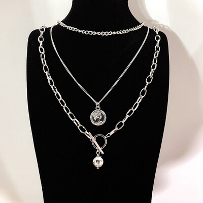 

Fashion Multilayers Punk Silver Chains Cross Necklace Couple Street Hip Hop Geometric Metal Pendant Necklaces for Women