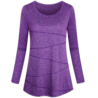 

Nomeni Women Long Sleeve Solid Yoga Tops Round Neck Loose Fitting Athletic Shirt