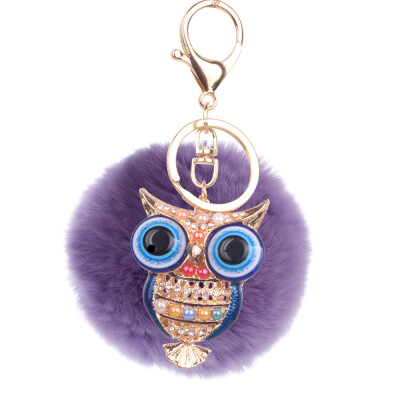 

8cm Rex Rabbit Fur Ball Owl Keychain Cute Animal Lady Bag Mobile Phone Pendant