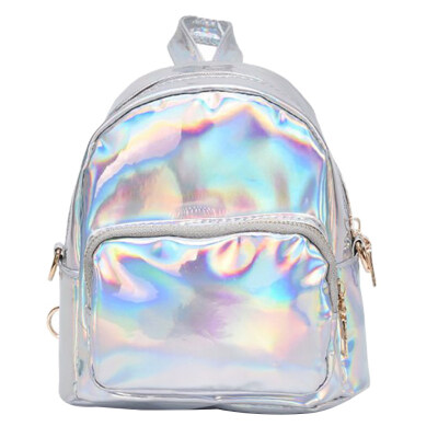 

Women Holographic Laser Faux Leather Small Backpack Tote Zipper Shoulder Bag