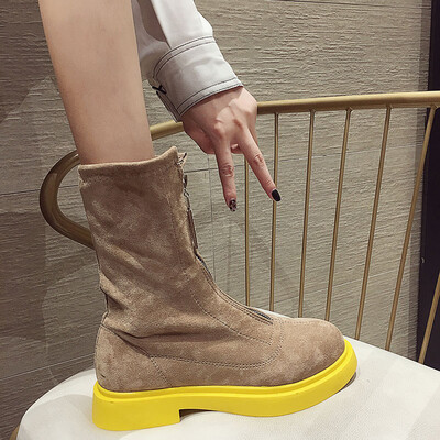 Retro Martin Boots Female British Wind Autumn Handsome Ins Tidal Front Zipper Shoes All Ride Motorcycle Boots
