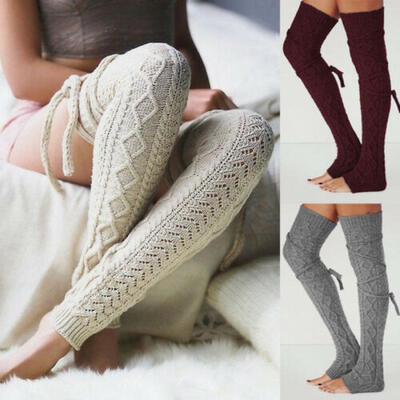 

Women Winter Crochet Knitted Stocking Leg Warmers Boot Thigh High Socks Fancy US