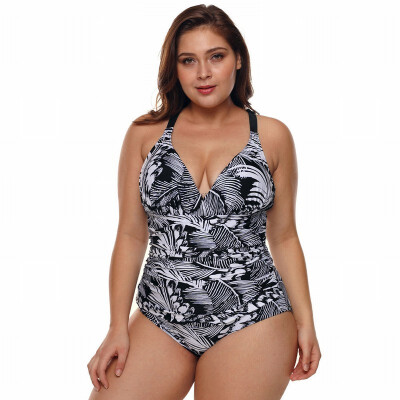 

Plus Size sling print one-piece swimsuit