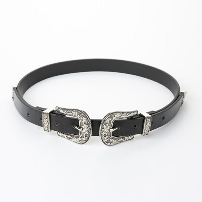 

New Fashion Women Leather Waist Belt Metal Vintage Slim Double Buckle Waistband Waist Strap