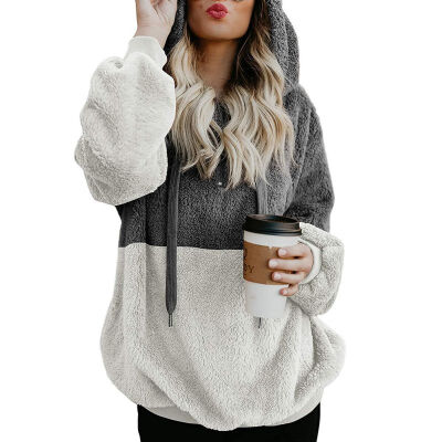 

Womens Sweatshirt Long Sleeve Hooded Fleece Hoodies Autumn Winter Patchwork Color Warm Zipper Hoodie Pullover