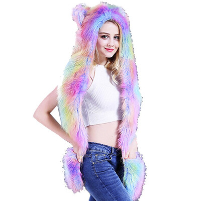 

Toponeto Women Christmas Faux Fur Coat Stage Costumes Nightclub Dancer Outwear Hat