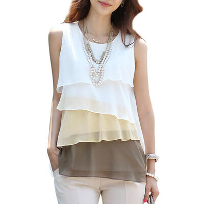 

Gradient Color Large Size Chiffon Tops Women Sleeveless Irregular T-shirts