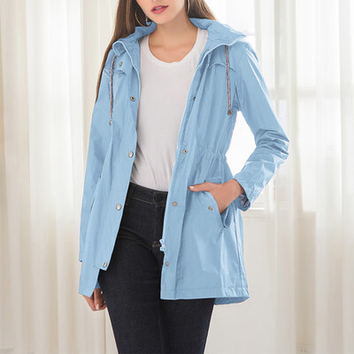 

Womens Long Sleeve Hooded Wind Jacket Ladies Outdoor Waterproof Rain Coat Plus