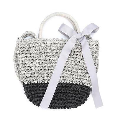 

Fashion Women Ribbon Handbag Straw Weave Knitting Bucket Bag Summer Beach Holiday Totes Shoulder Bag