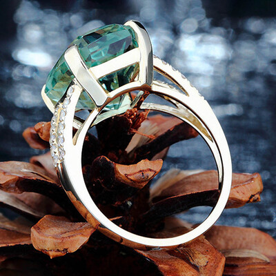 

Gorgeous 18K Gold Plated Ring Natural Gemstone Light Green Crystal Wedding Ring Fashion Jewelry Party Women Best Gifts