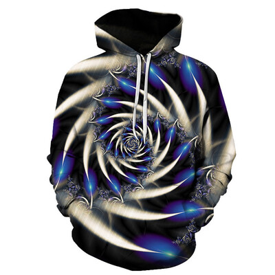 

Toponeto Mens Creative Casual 3D Geometric Dizzy Print Long Sleeve Hooded Sweater Coat