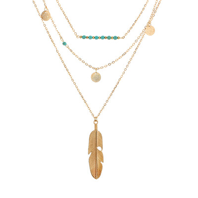 

Tocona New Bohemia Green Stone Feather Pendant Neckalces for Women Ethnic Layered Circle Sqeuin Charms Necklace Collar 5368