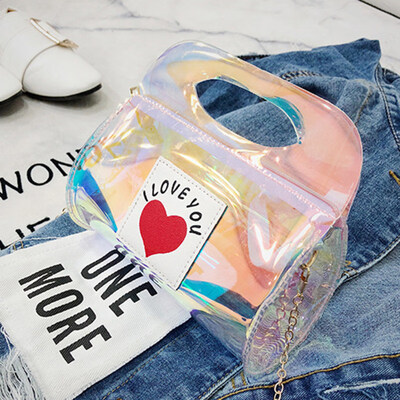 

Heart Patch Transparent Holographic Crossbody Shoulder Bag Women Tote Clutch