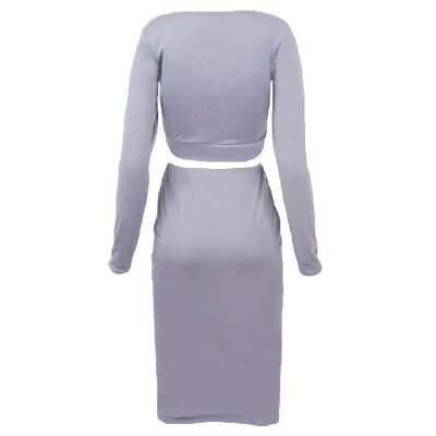 

Sexy Women Two-piece Dress Crossing Lace Up Deep V Neck Long Sleeve Tops Bodycon Mini Pencil Skirt