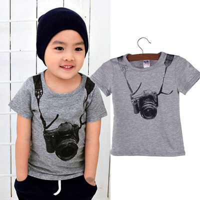 

Summer Children Boy Kids Camera Short Sleeve Tops O Neck T Shirt Tees 90