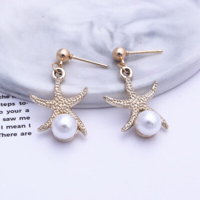 

EK314 New Design Metal Gold Color Circle Cross Heart Geometric Irregular Natural Imitation Pearl Drop Earrings for Women Jewelry