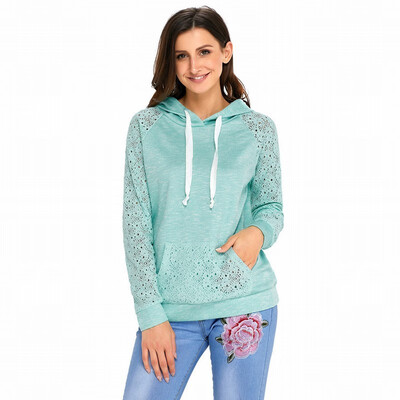 

Long-sleeved coral lace two-tone hooded casual daily sweatshirt