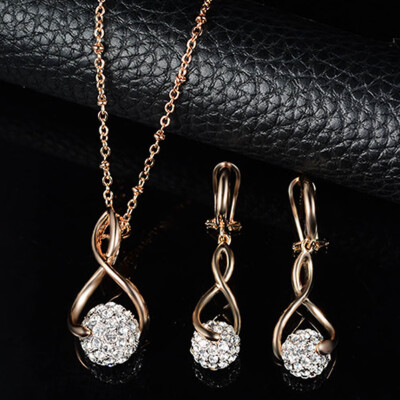 

Delicate Small Round Ball Shape Crystal Pendant Necklace Earring Gold Plated Jewelry Set Cute Gift for Girls