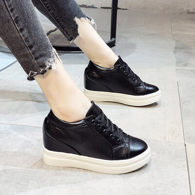 

Inner Heightened Small White Shoes Womens Autumn Slender High-heeled Single Shoes Air-permeable Thick-soled Muffin Casual Shoes