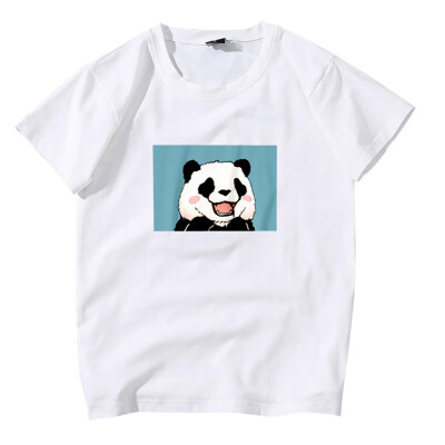 

Cartoon Panda Print T-Shirts Womens Tops Simple Casual Round Neck Short-sleeved Tees