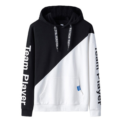 

Toponeto Mens New Fashion Autumn Winter Hooded Long Sleeved Stitching Color Tops