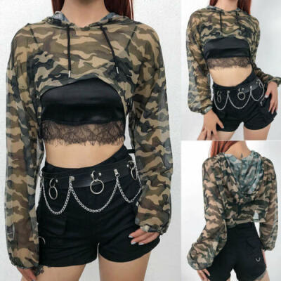 

2019 Fashion Women Camouflage Pullover T-Shirt Long Sleeve Top Shirt Blouse Crop