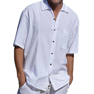 

Mens Short Sleeve Linen Loose Shirt Casual Shirt Breathable Soft V-Neck Tops