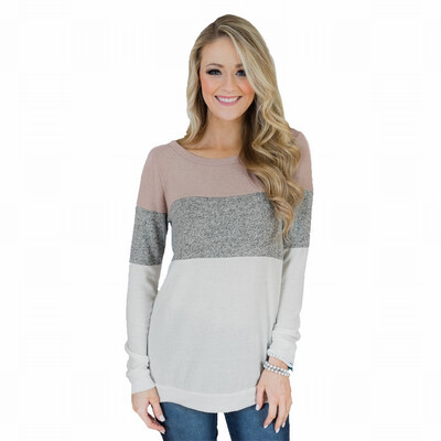 

Contrast base shirt womens T-shirt round neck long-sleeved Slim shirt womens
