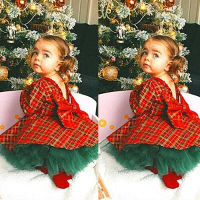 

Toddler Baby Girls Princess Plaid Tops Dress Skirt Clothes 2Pcs Xmas Outfits Set