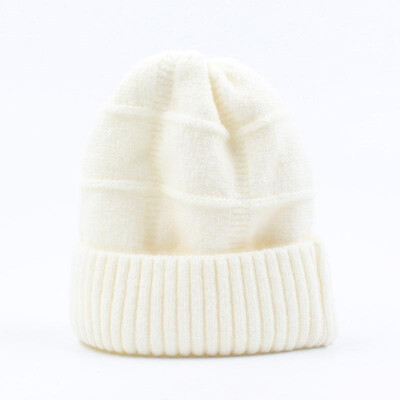 

Women Knitted Hat Solid Color Wool Blends Stripe Ribbed Trim Casual Cool Warm Autumn Winter Beanies